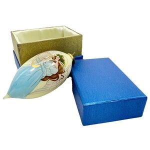 Pier 1 2015 Angel with Harp & Doves Inside Painted Glass Ornament w/ Box 5" EUC‎